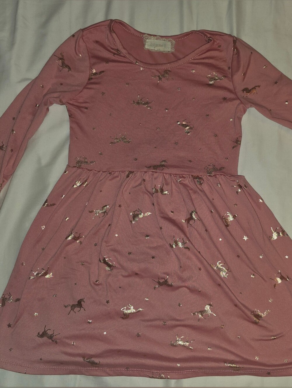 Girls Unicorn Glitter Knit Fit & Flare Dress Pink & Rose gold 5T Long Sleeve